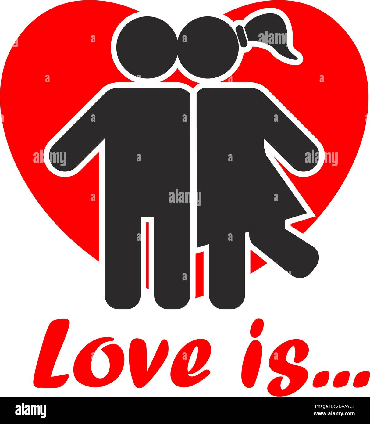 Kissing couple in love on heart background. Vector flat icon Stock ...