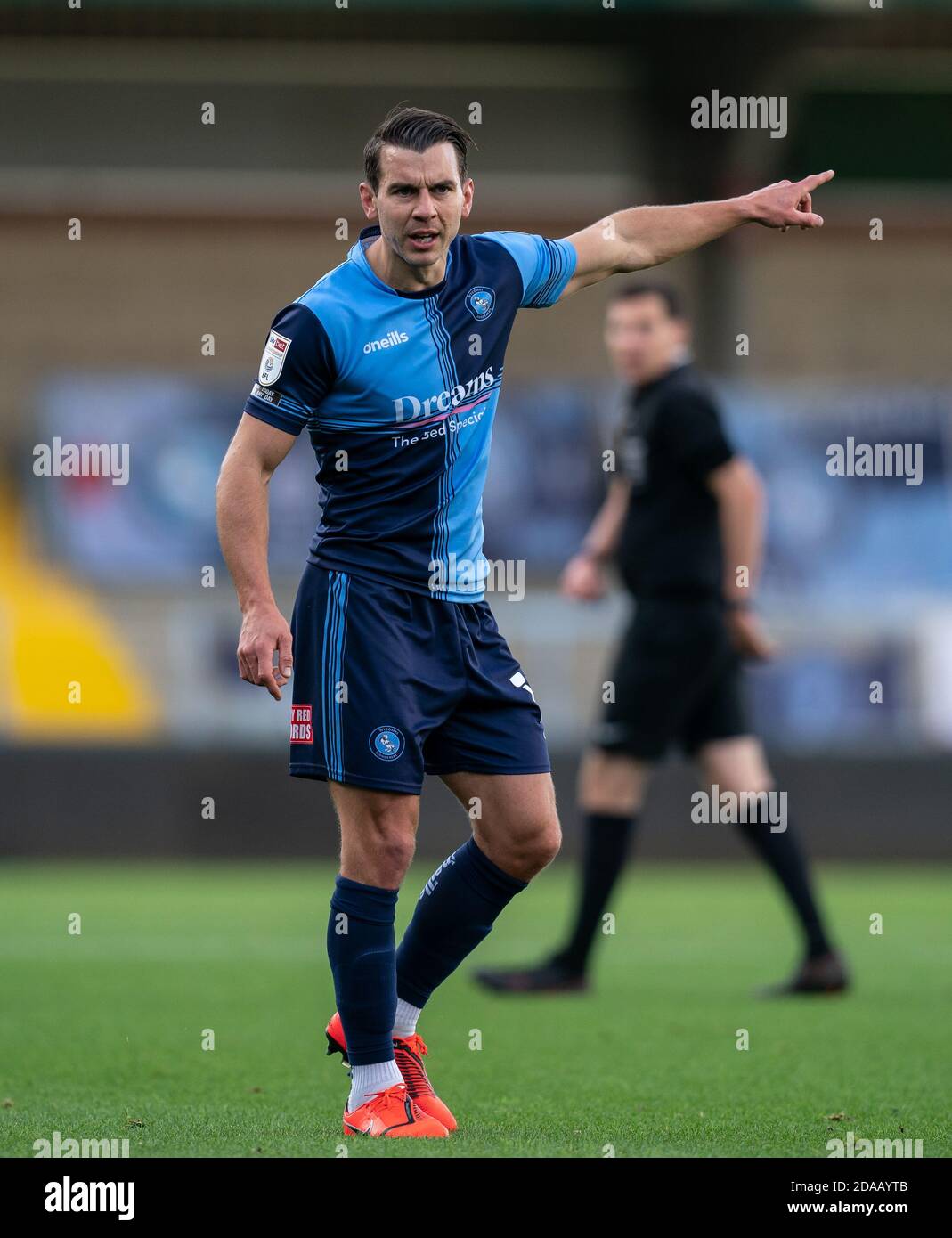 Matt Bloomfield of Wycombe Wanderers during the 2020/21 Friendly match played behind closed doors between Wycombe Wanderers and AFC Bournemouth at Adams Park, High Wycombe, England on 10 November 2020. Photo by Andy Rowland. Stock Photo
