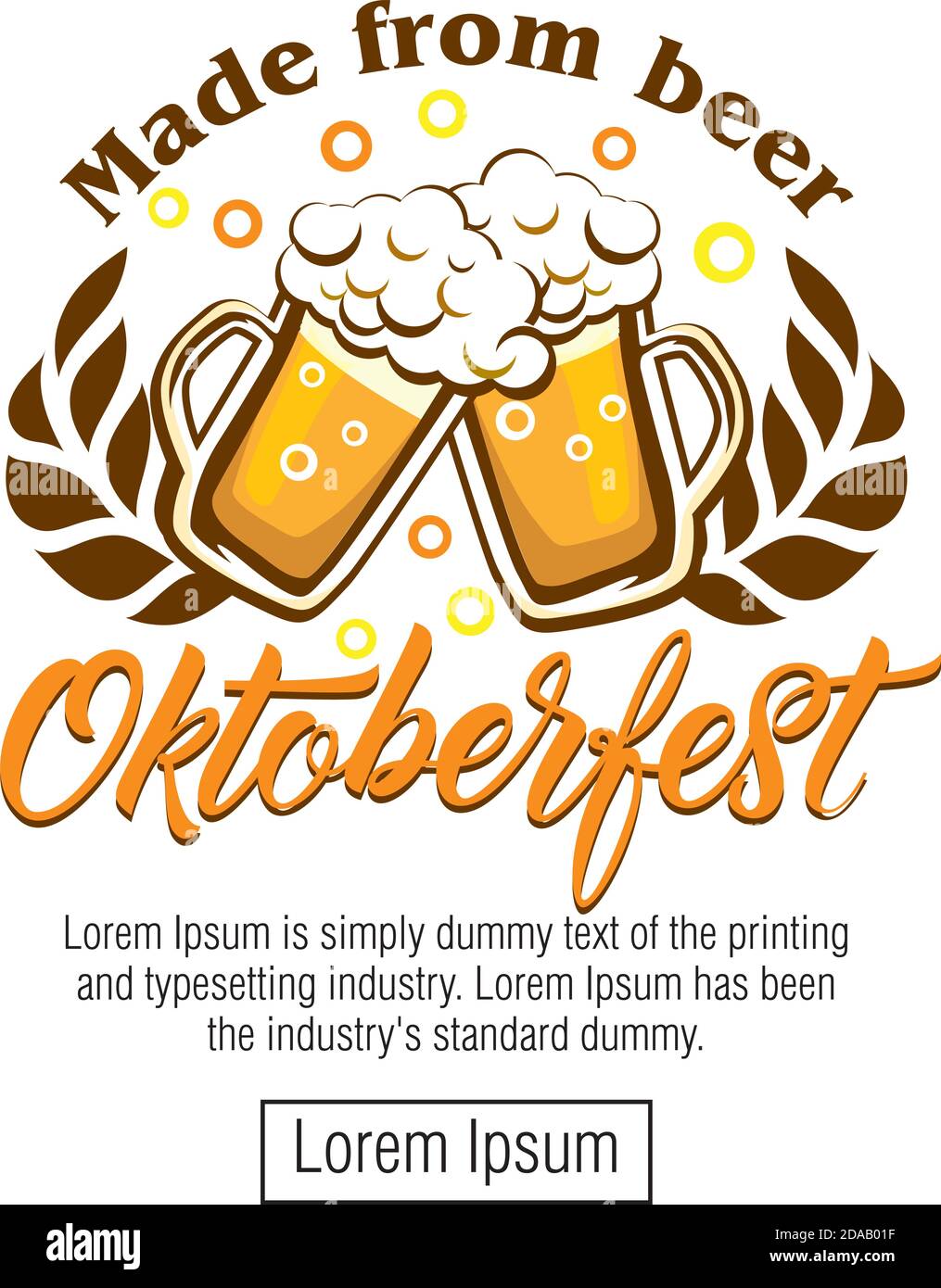 Oktoberfest beer festival - poster, greeting card with beer mugs, wheat ears and slogan Stock Vector