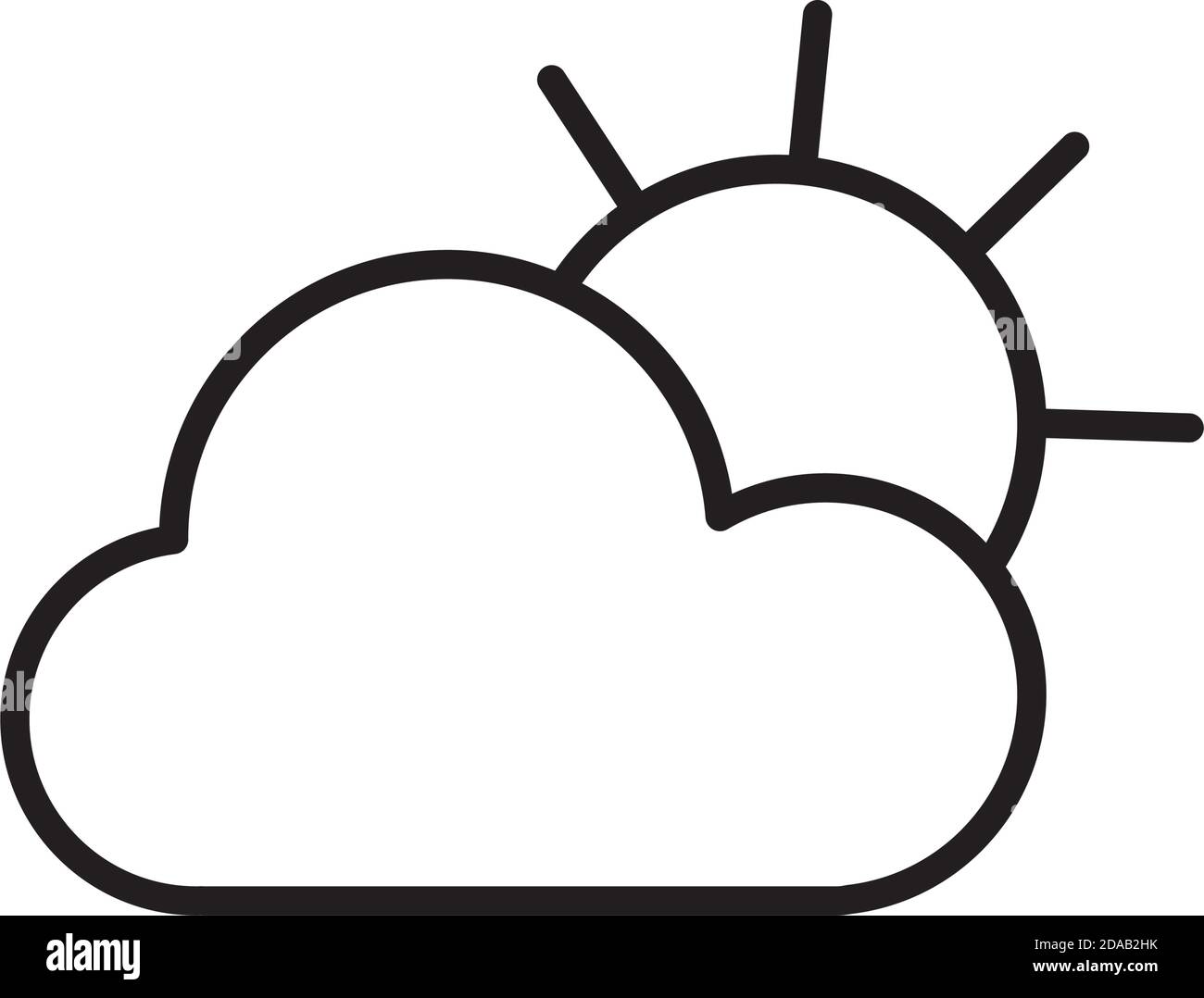 sun and cloud icon over white background, line style, vector ...