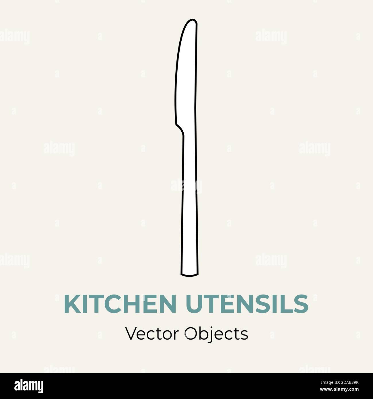 Dinner knife vector isolate illustration. Vector line illustration logo icon cafe menu banner flayer. Dishware tableware Stock Vector