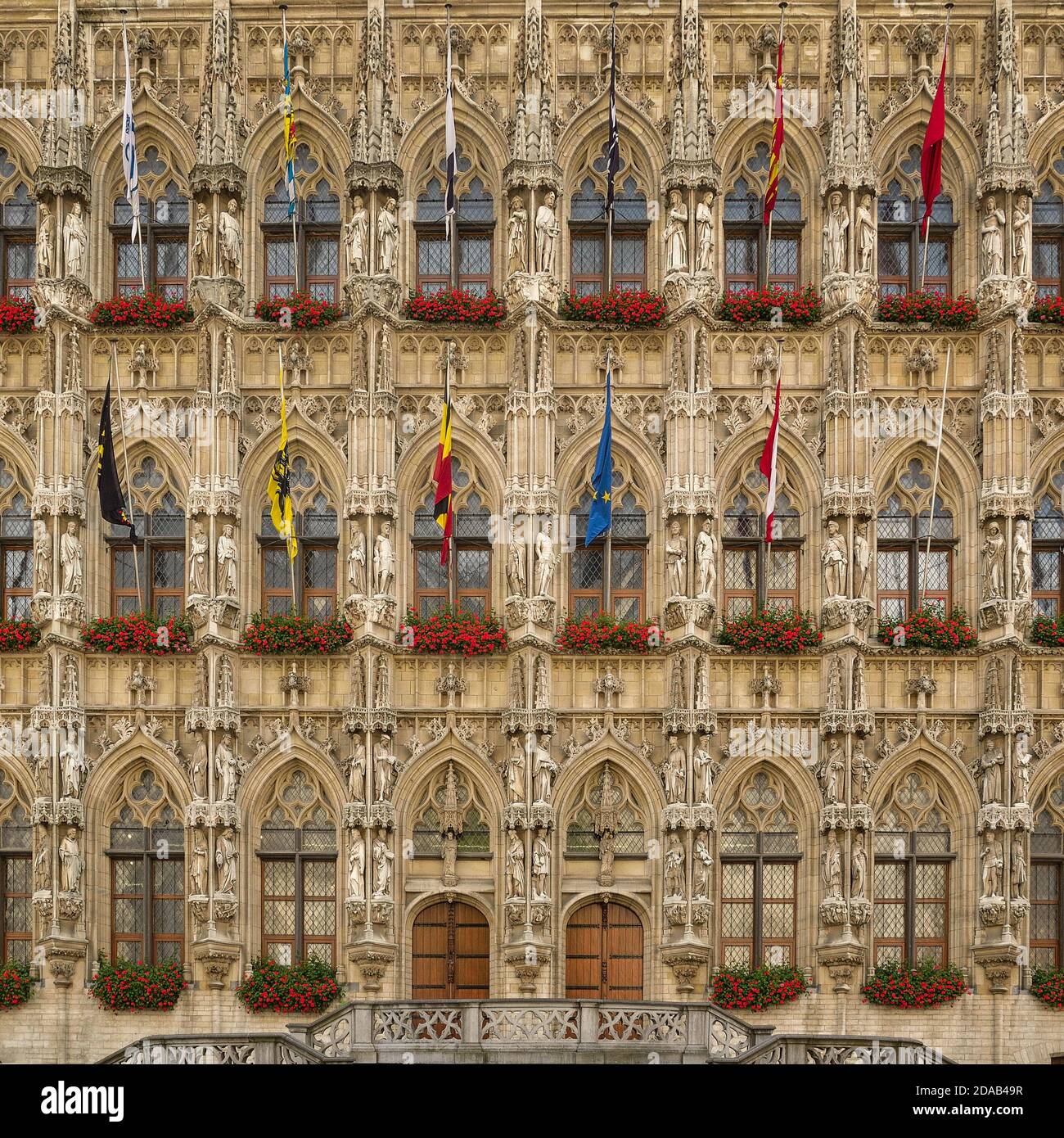Detail of the gothic town hall of Leuven, Belgium Stock Photo