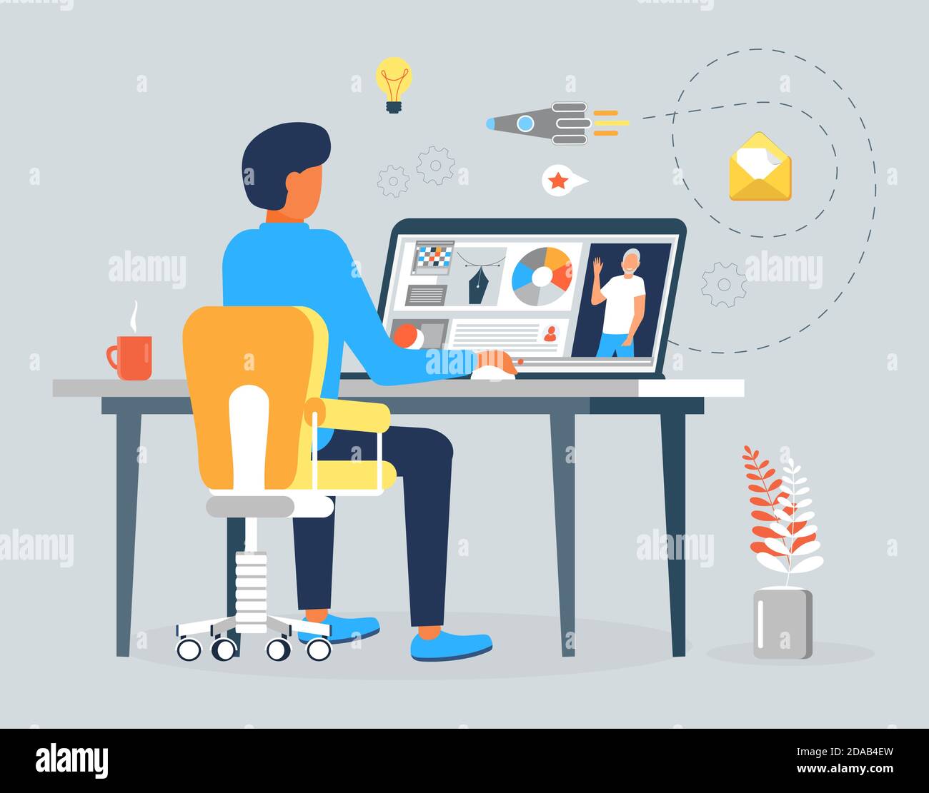 Tutorial or online course of graphic designer concept vector for landing page. Web developer working in digital or AI technology. Software development Stock Vector