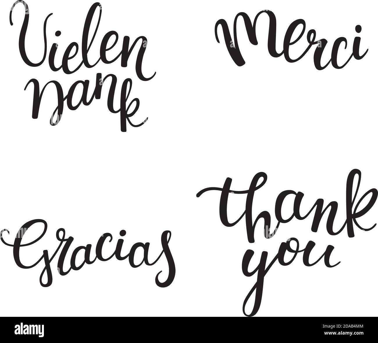 Hand lettering thanks in different languages. Stock Vector