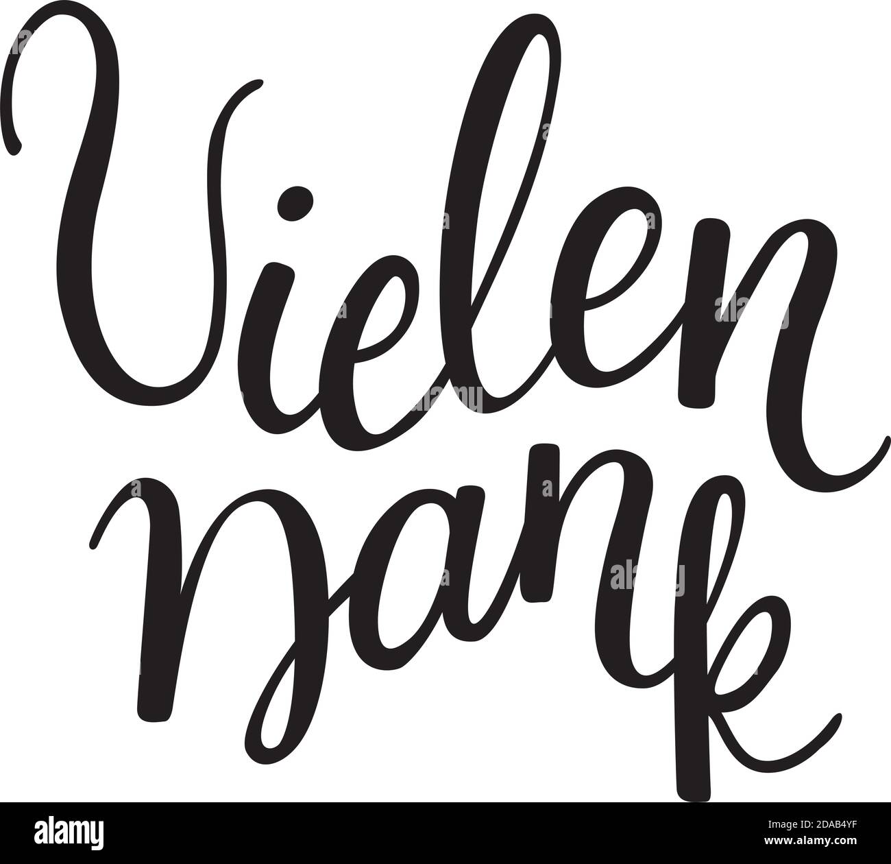 Hand lettering thank you in German language: Vielen dank. Stock Vector