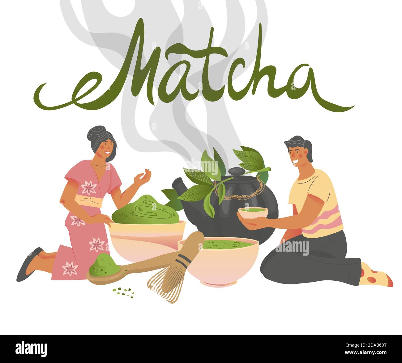 Packaging design for Matcha tea or teahouse cards, vector illustration. Stock Vector