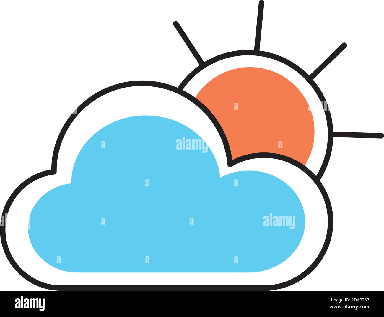 sun and cloud icon over white background, half line half color style