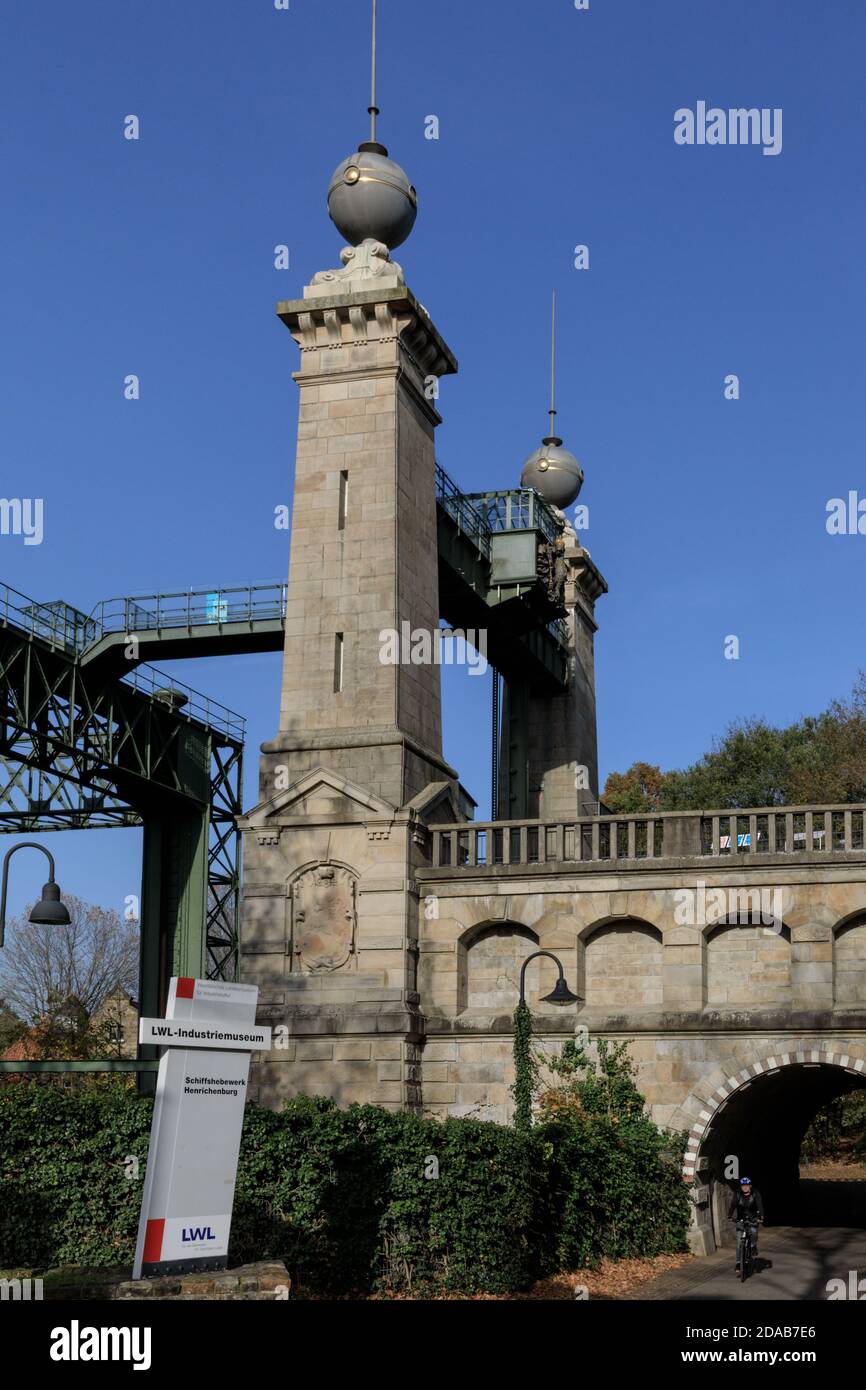 Henrichenburg boat lift, Industrial Heritage site by Dortmund Ems Canal, North Rhine-Westphalia, Germany Stock Photo