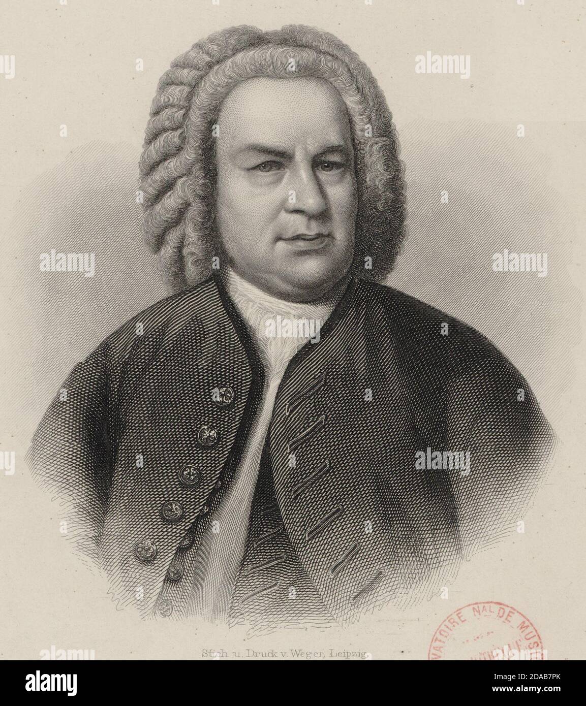 Title: Portrait of Johann Sebastian Bach Creator: August Weger Date:  c.1870 Medium: engraving Location: Bibliotheque du Conservatoire de Musique, Paris Stock Photo
