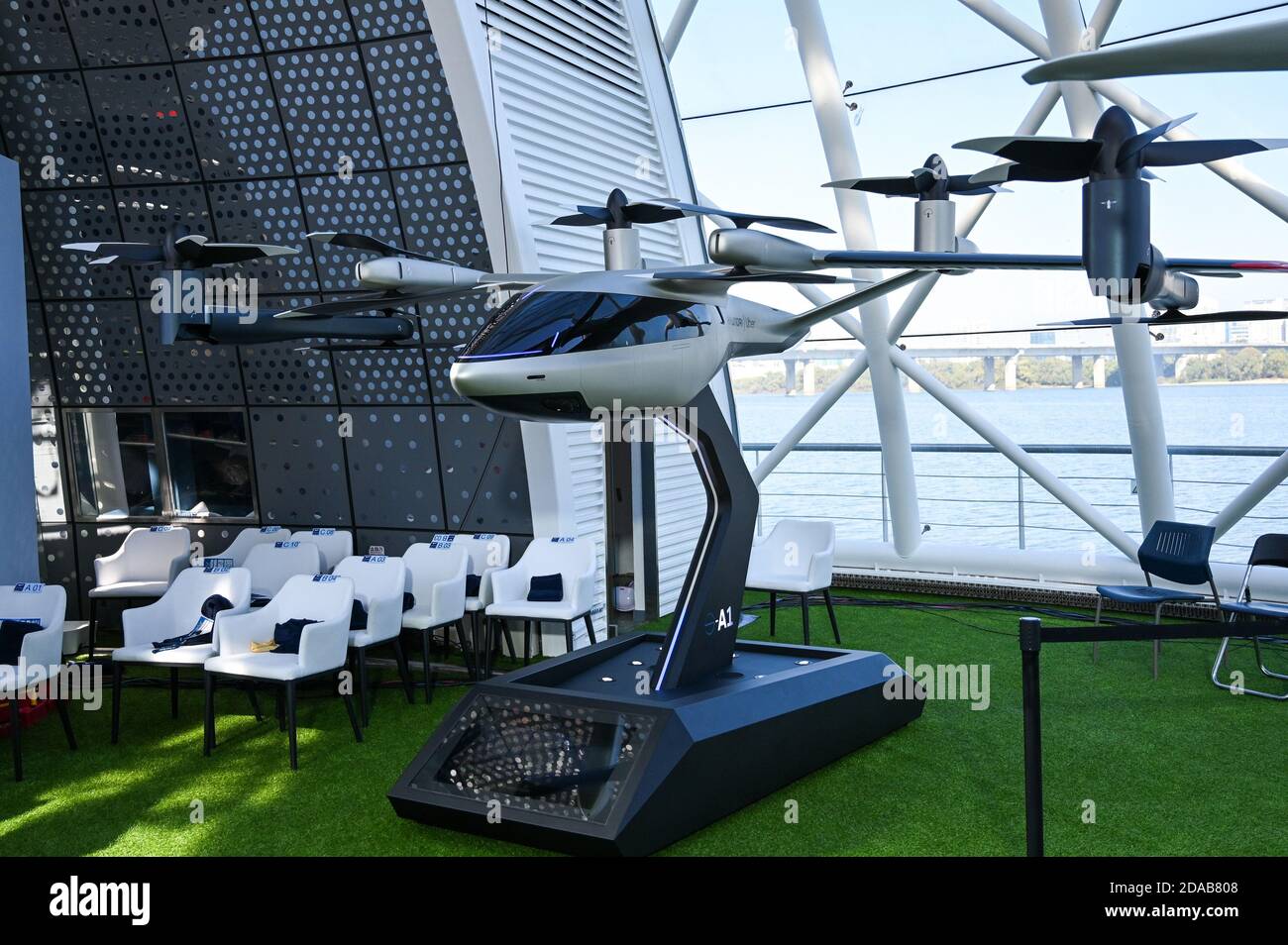 Seoul, South Korea. 11th Nov, 2020. Hyundai Motors showed off a scale model  of drone taxi it is developing in conjunction with Uber in Seoul, South  Korea on Wednesday, November 11, 2020.