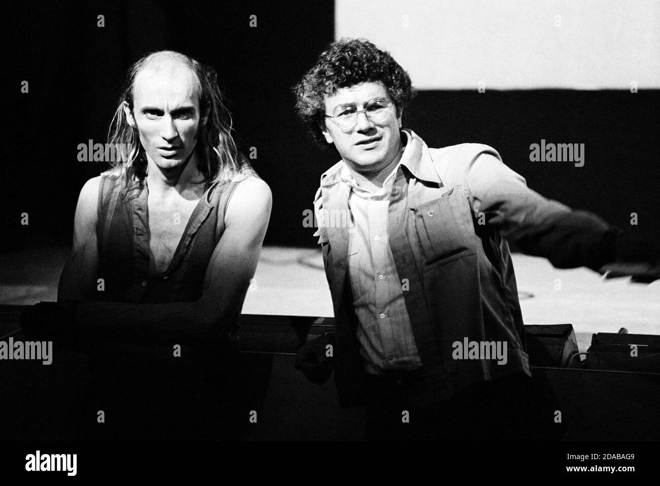 l-r: Richard O'Brien (Riff Raff / author), Michael White (producer / impressario) at a dress rehearsal of THE ROCKY HORROR SHOW at the Chelsea Classic Cinema, London SW3 14/08/1973  transfer from the the Theatre Upstairs, Royal Court Theatre  book, music & lyrics by Richard O'Brien  set design: Brian Thomson  costumes: Sue Blane  lighting: Gerry Jenkinson  director: Jim Sharman Stock Photo