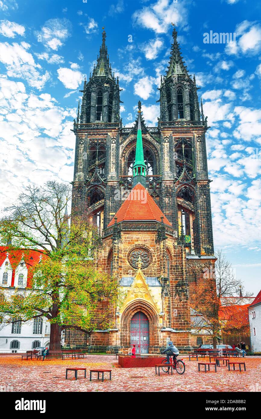 Meissen Cathedral or the Church of St John and St Donatus in Meissen town on the River Elbe.  Location: Meissen, Saxony, Germany, Europe. Stock Photo