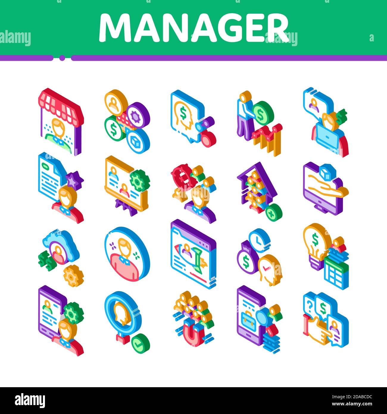 Account Manager Work Isometric Icons Set Vector Stock Vector