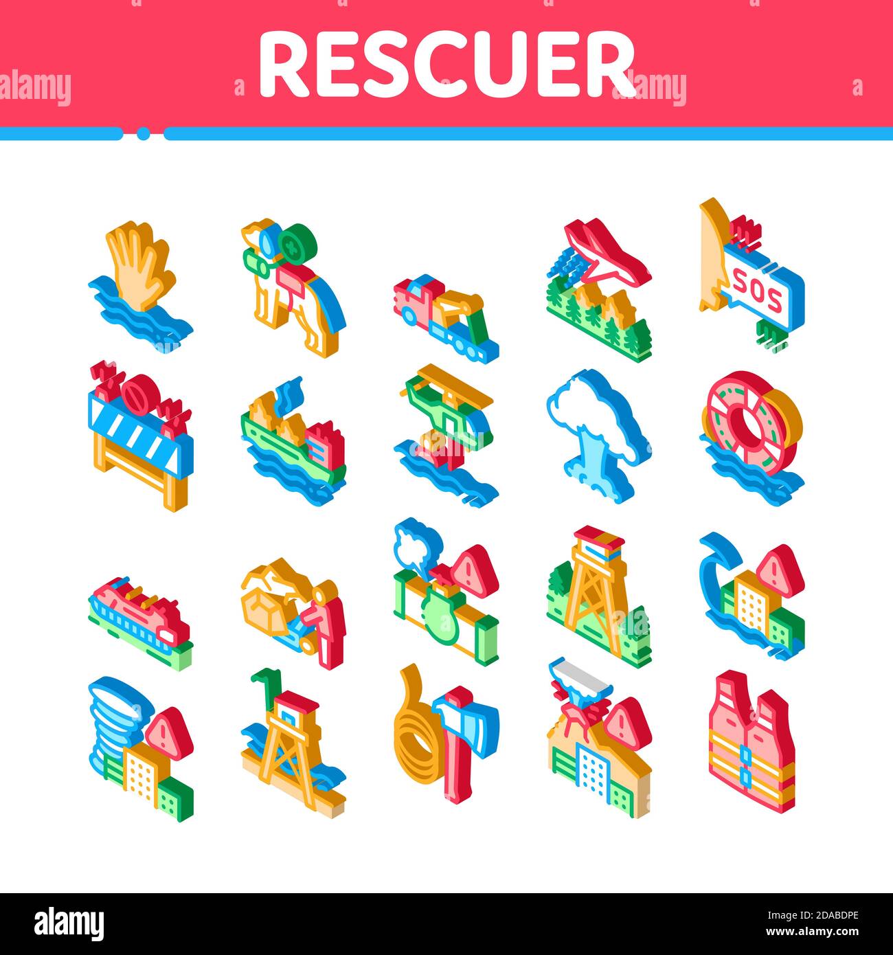 Rescuer Equipment Isometric Icons Set Vector Stock Vector Image & Art ...