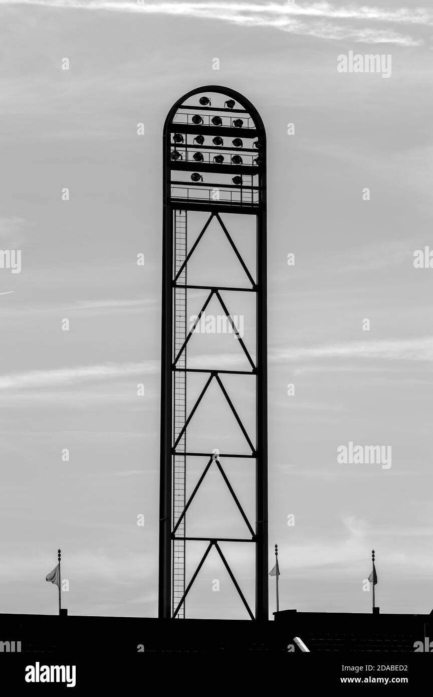 Light Tower At The Olympic Stadium Amsterdam The Netherlands 15-9-2019 In Black And White Stock Photo