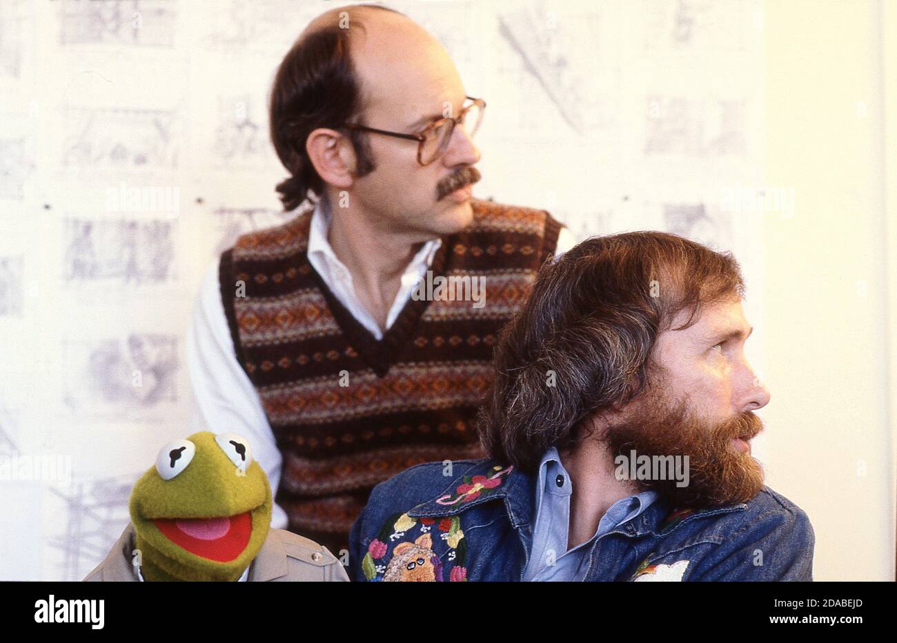Jim Henson Frank Oz and Kermit in their studio London 1980