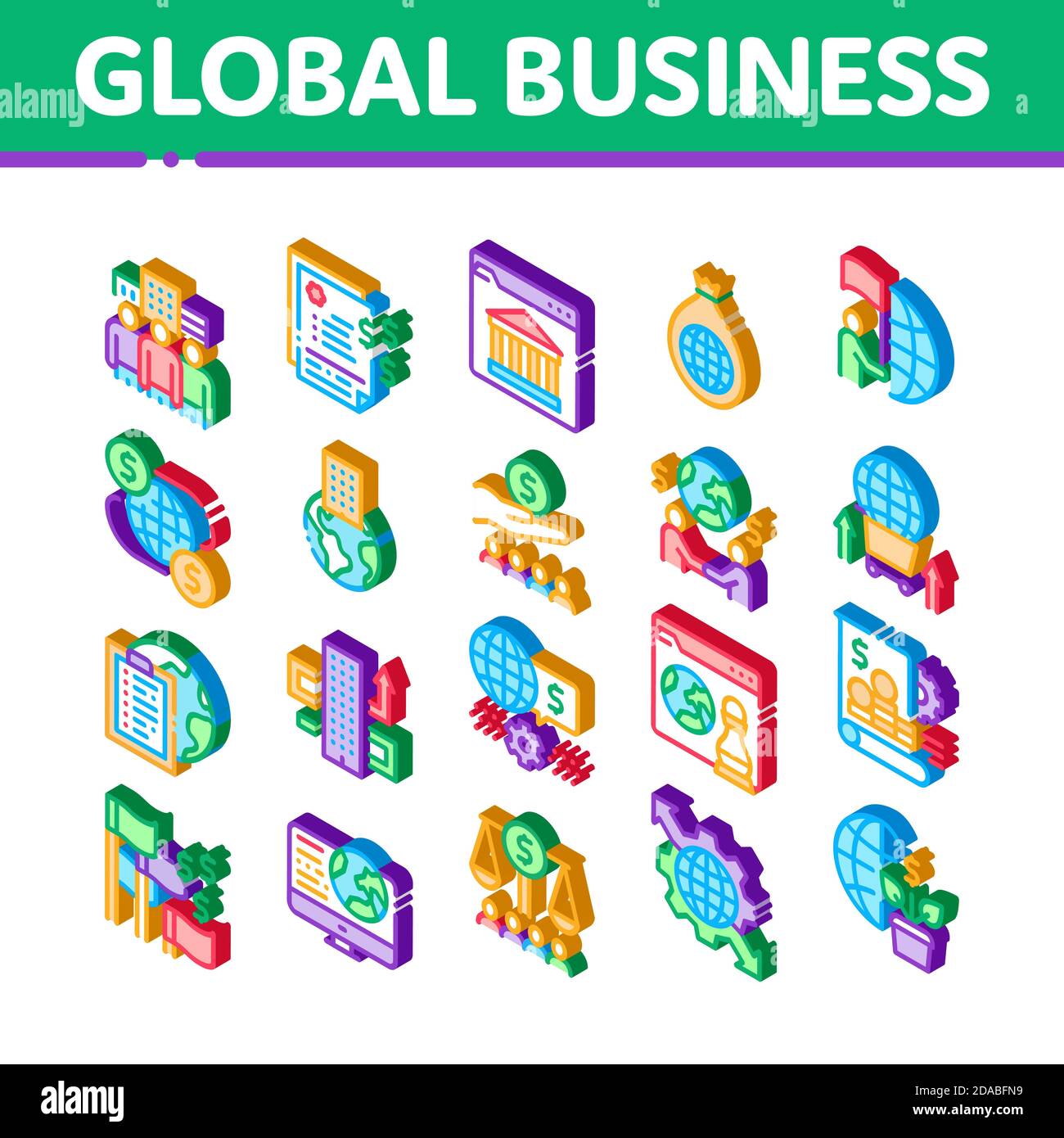 Global Business Finance Strategy Isometric Icons Set Vector Stock ...