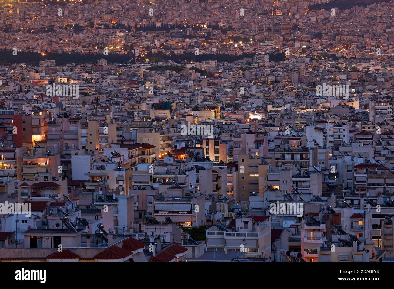 Urban density Athens seen at night Stock Photo
