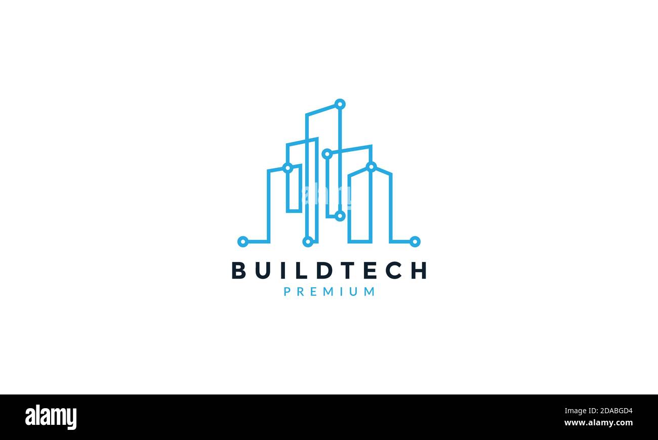line technology connect skyscraper logo vector icon illustration design Stock Vector