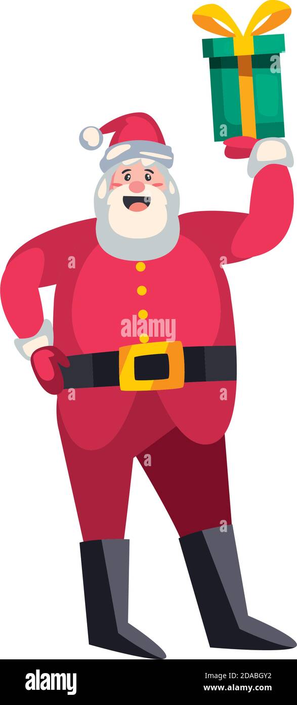 christmas, santa claus with gift box present on white background vector ...