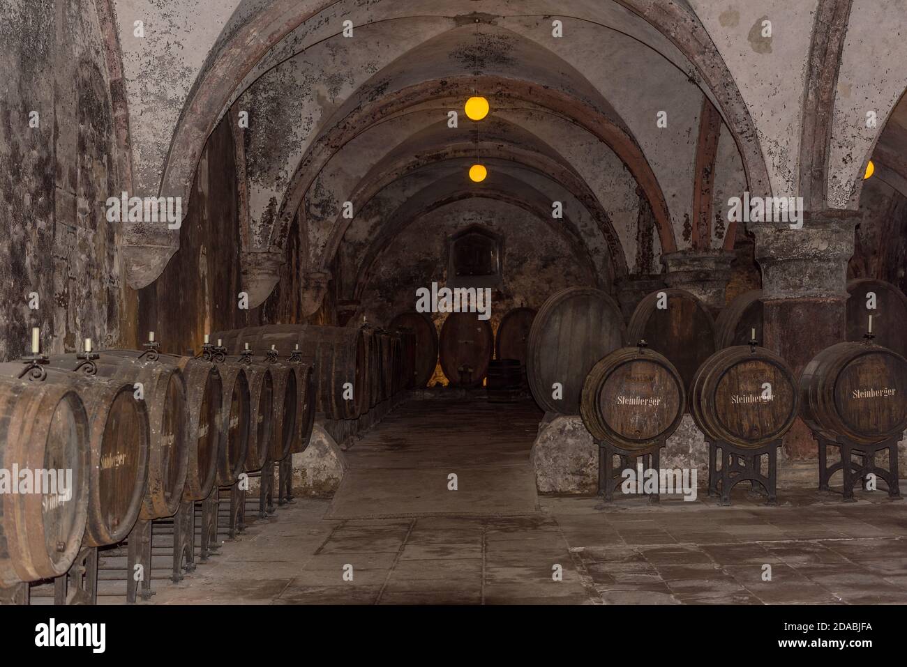 historic wine cellar of the Eberbacher Klosters, Hessen, Germany Stock Photo