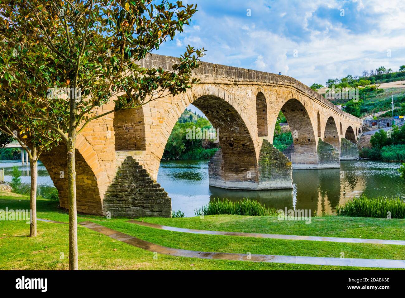 Romanesque Bridge Romanesque bridge over the Arga river. French Way, Way of St. James ...