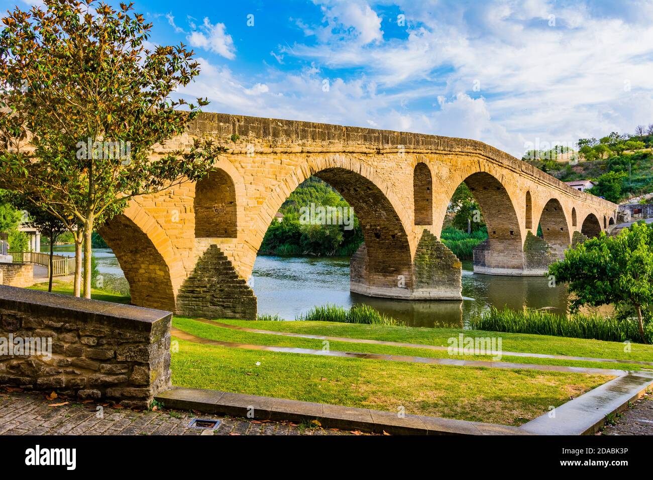 Romanesque Bridge Romanesque bridge over the Arga river. French Way, Way of St. James ...