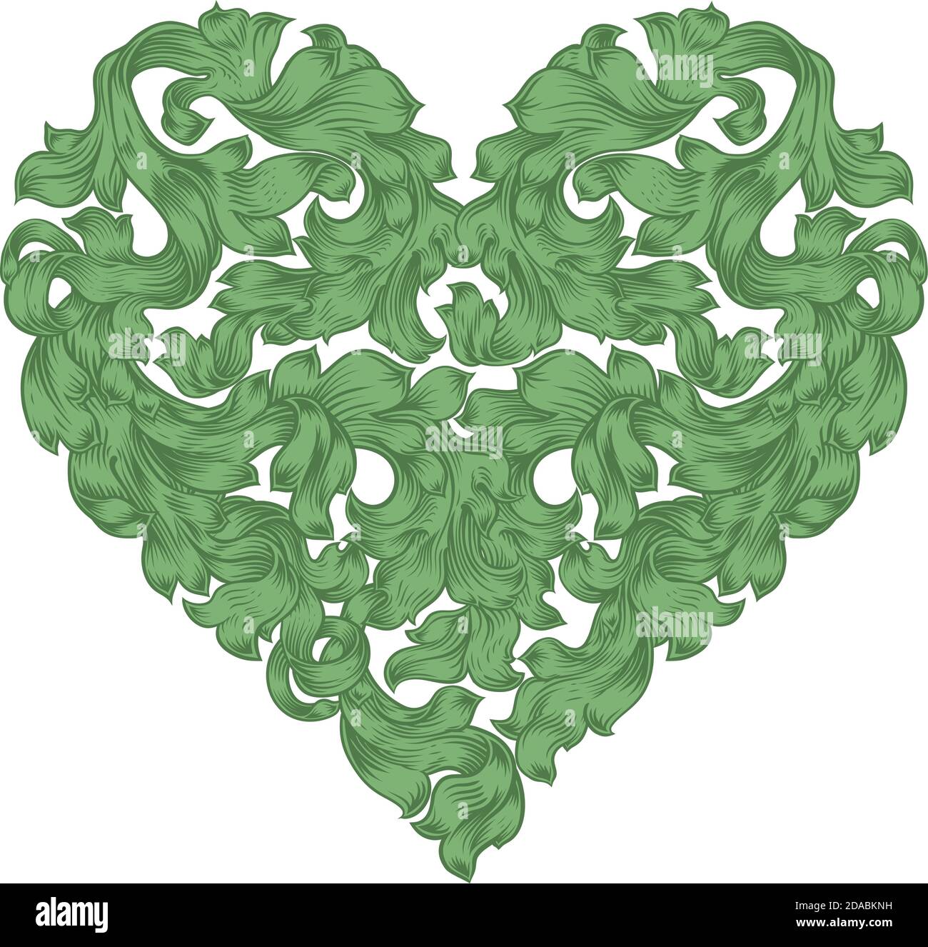 Love Heart Floral Woodcut Drawing Etching Stock Vector