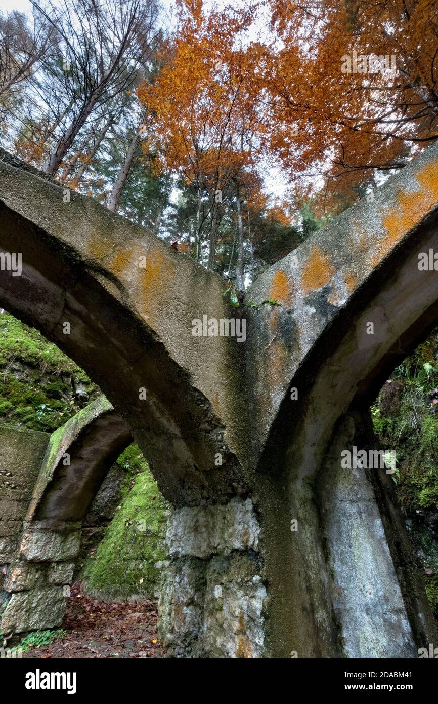 Arched structure of the Austro-Hungarian command of the Great War. Virti, Folgaria, Alpe Cimbra, Trento province, Trentino Alto-Adige, Italy, Europe. Stock Photo