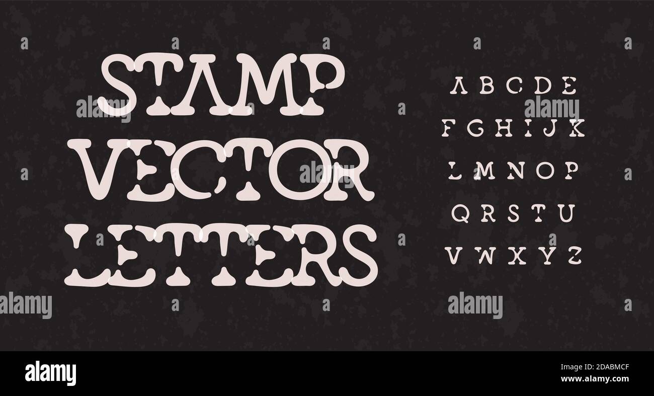Awesome Stamp alphabet. Melt segment stunning font, ink stain type for vintage logo, headline, monogram, creative lettering and retro typography Stock Vector