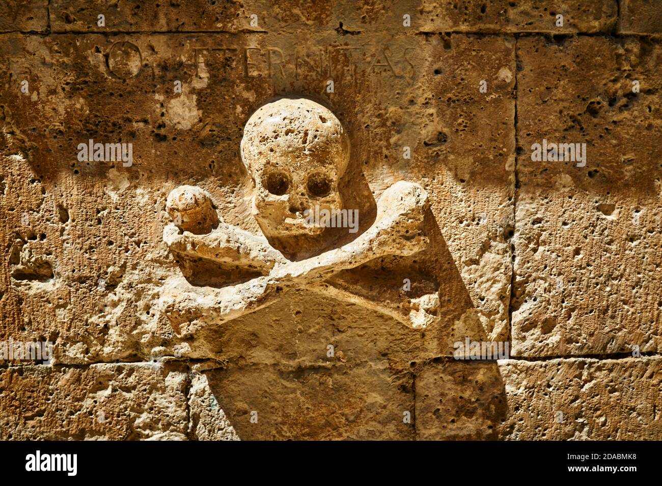 Church of Santo Domingo. Ossuary where the bones that were removed from church burials were thrown. This ossuary shows two skulls with their tibias in Stock Photo