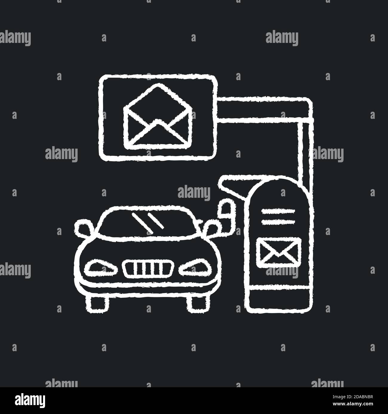 Drive through mailbox chalk white icon on black background Stock Vector