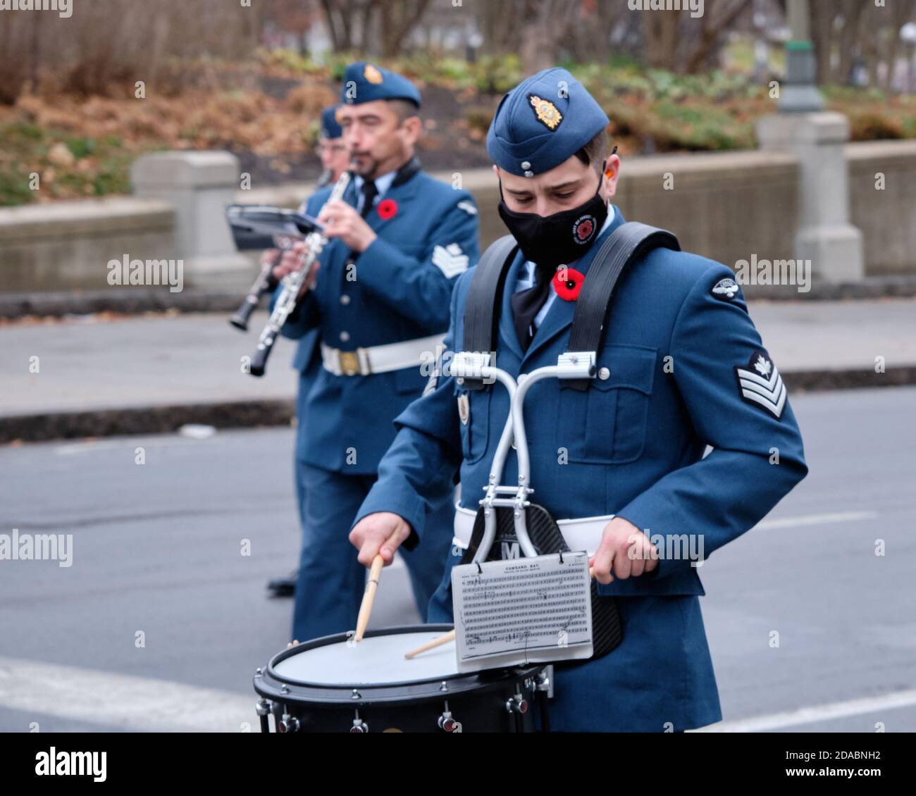 Ottawa, Canada.   Arrival of military representatives at a reduced Remembrance Day celebration due to ongoing pandemic Stock Photo