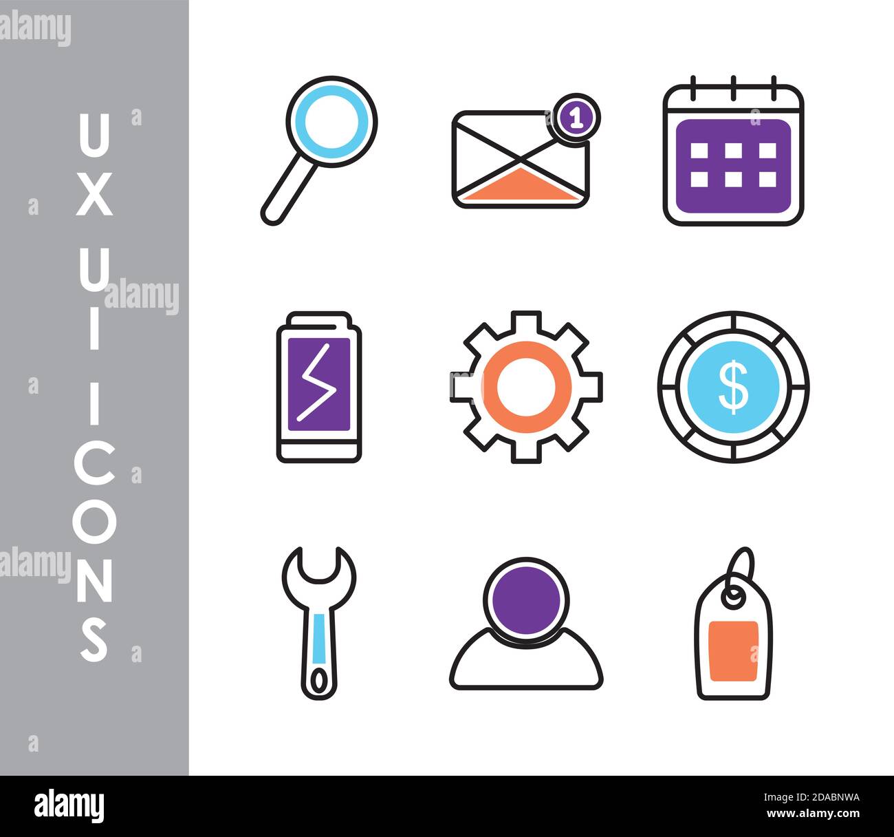 ui ux icons set over white background, half line half color style, vector illustration Stock Vector