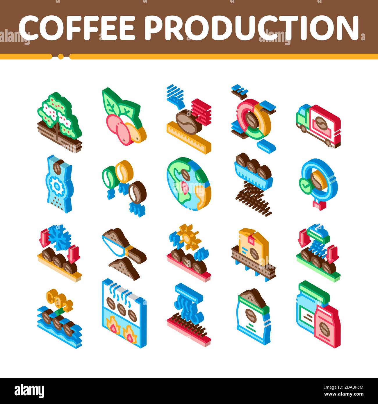 Coffee Production Isometric Icons Set Vector Stock Vector