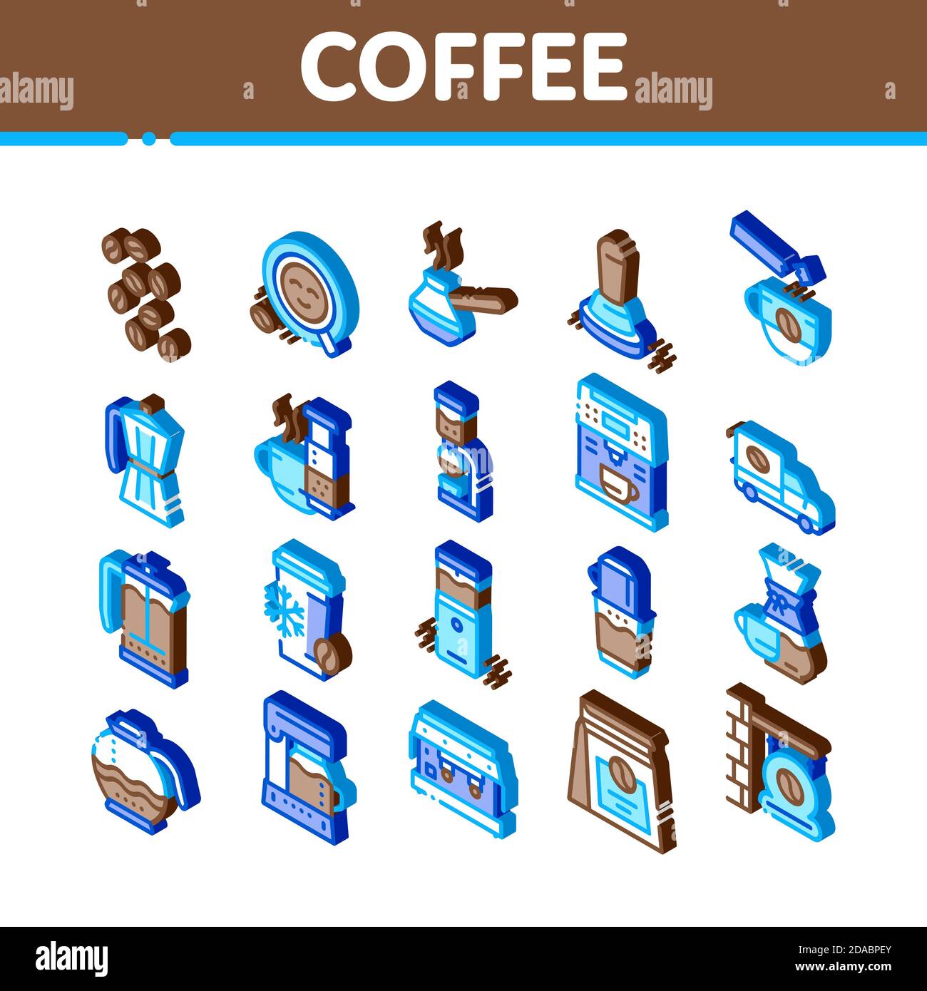 Coffee Energy Drink Isometric Icons Set Vector Stock Vector
