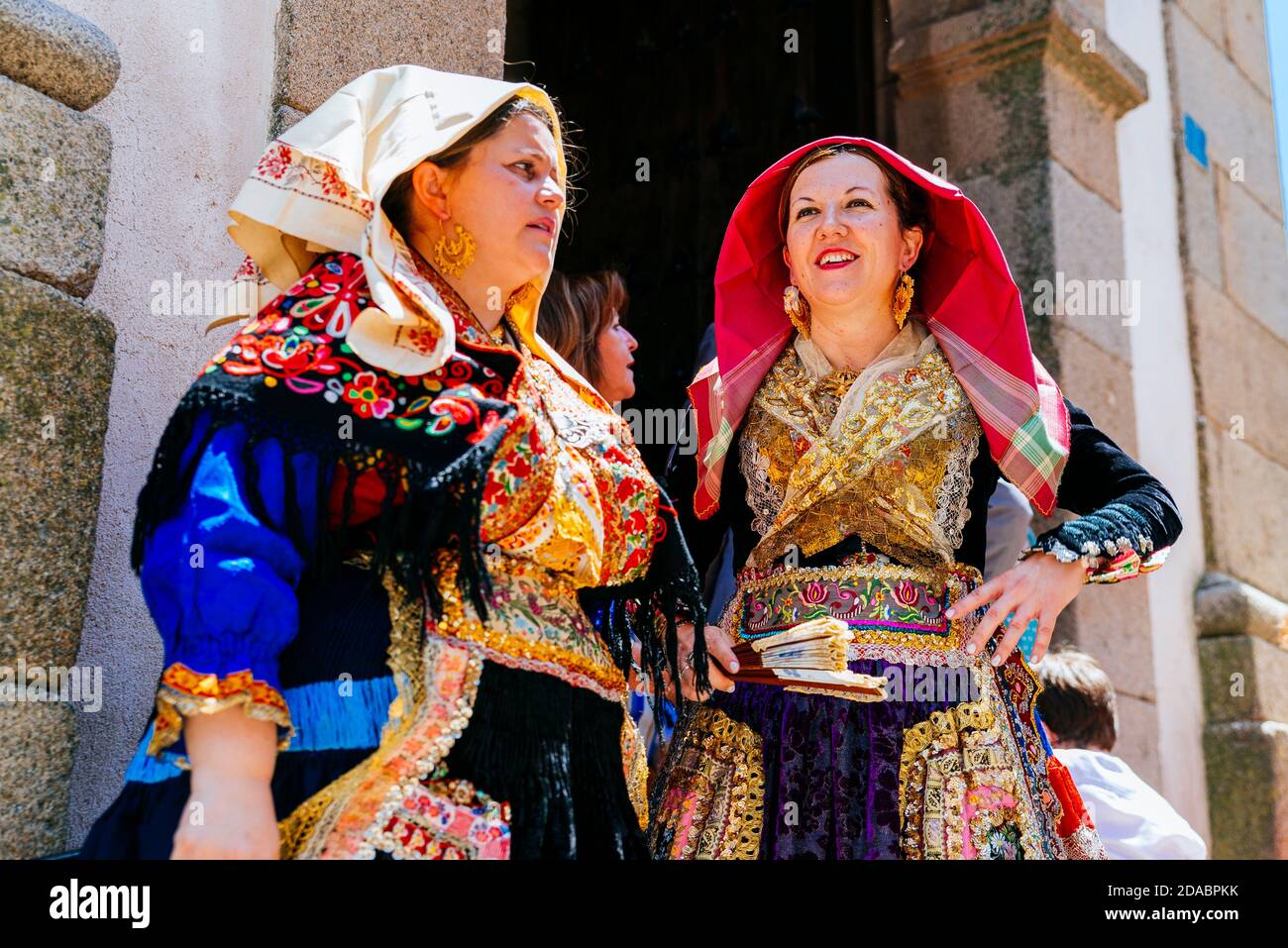 Woman dressed in clothing typical of Lagartera. Lagartera, Toledo, Castilla - La Mancha, Spain, Europe Stock Photo