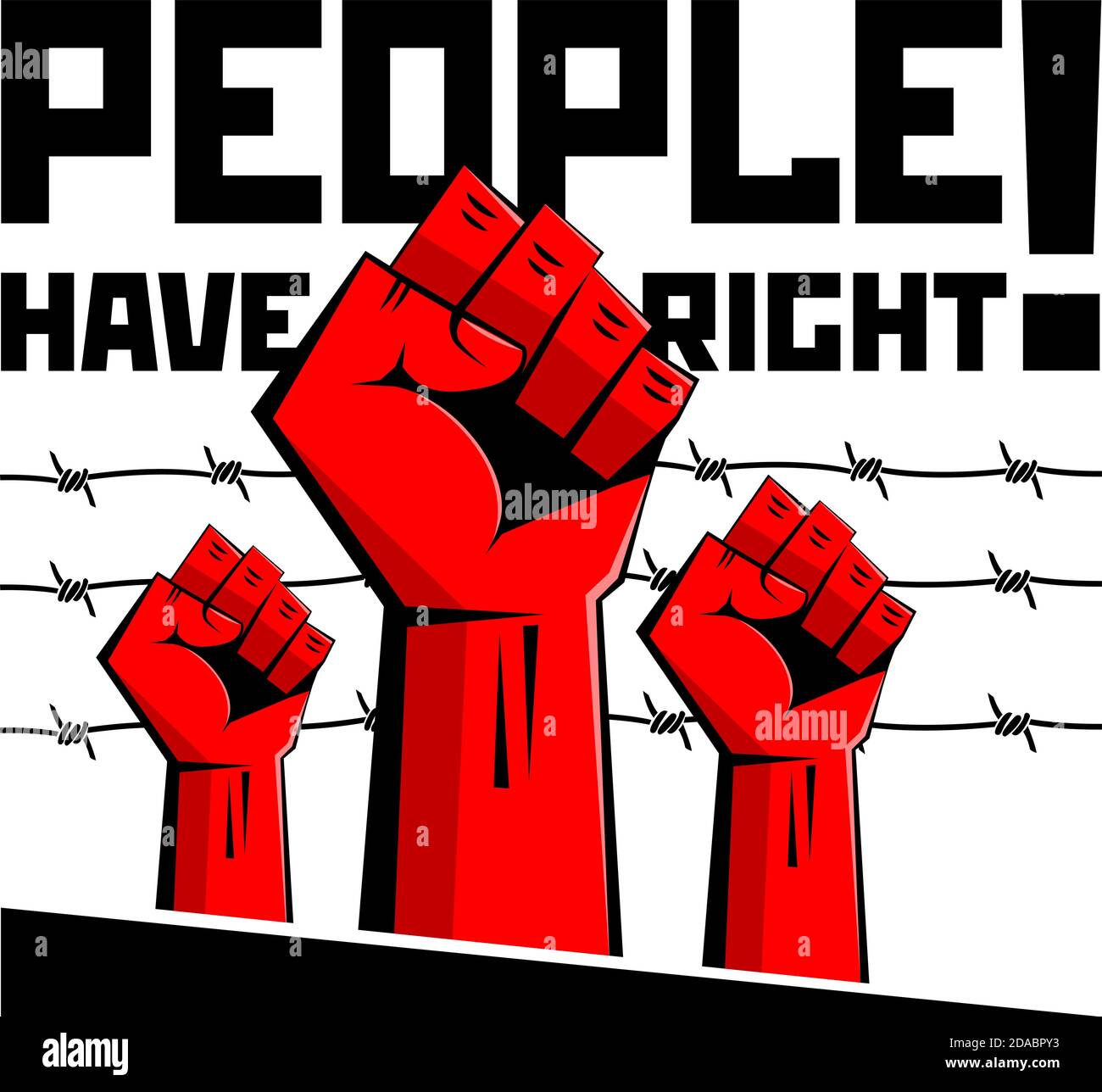People have the right! Fists on the background of barbed wire. Propaganda, poster, vector Stock Vector