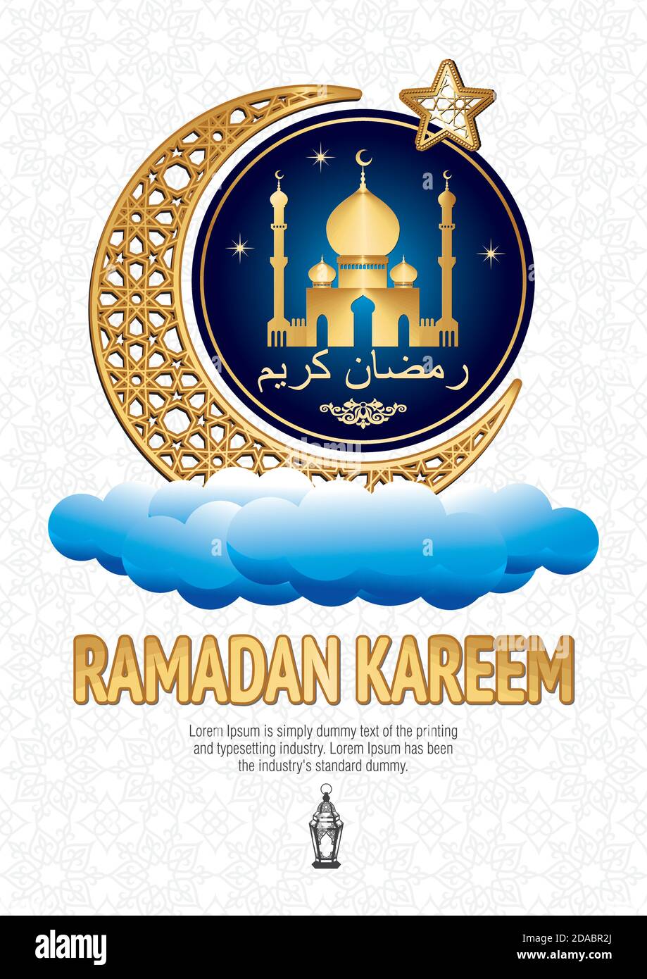Ramadan Kareem cloud. Muslim crescent, star, silhouette of the mosque Stock Vector
