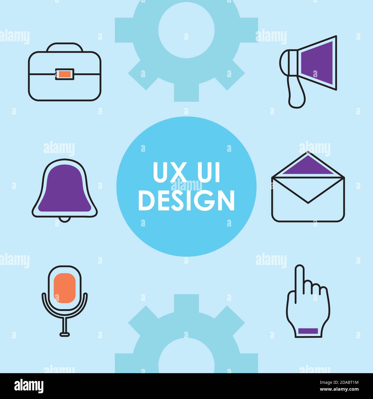 icon set of ux ui line icons over blue background, half line half color ...