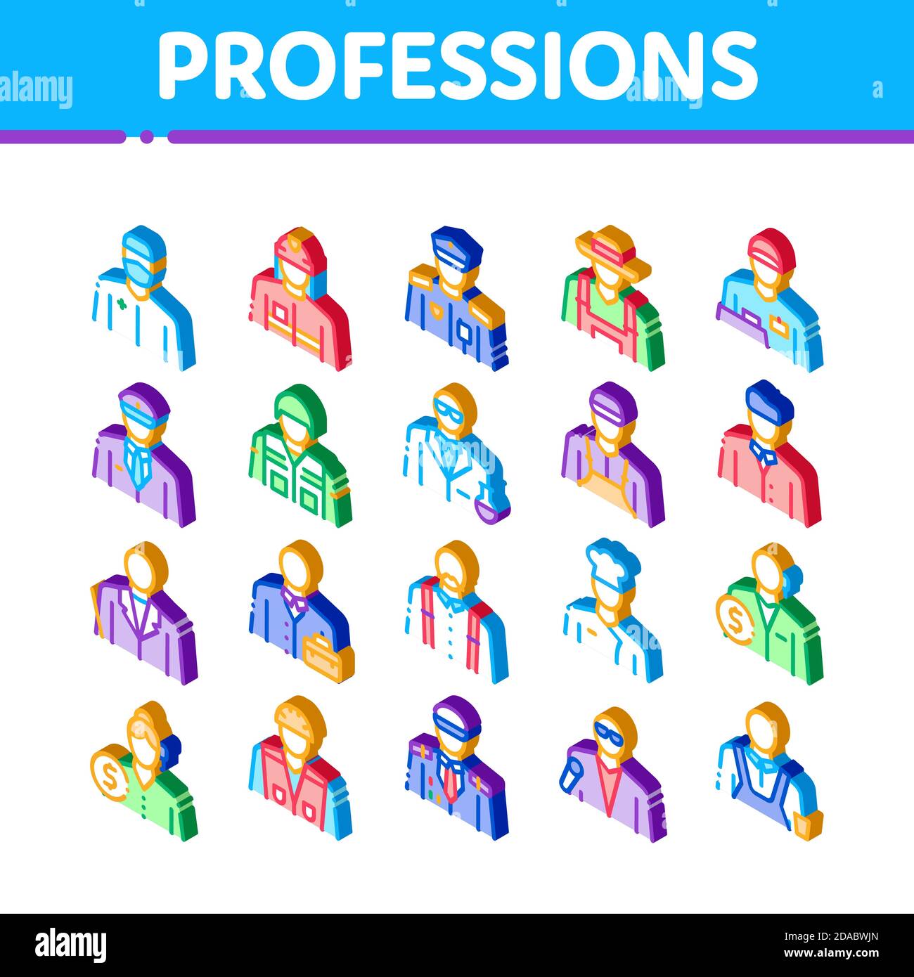 Professions People Isometric Icons Set Vector Stock Vector