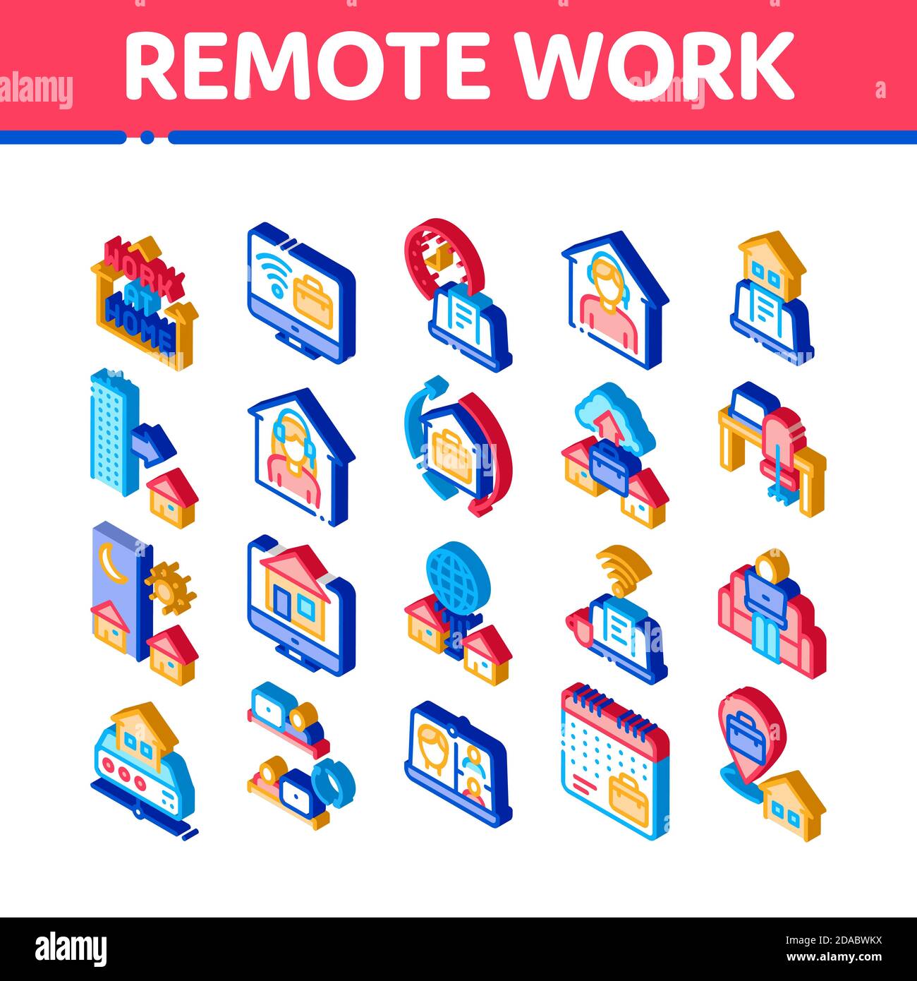 Remote Work Freelance Isometric Icons Set Vector Stock Vector