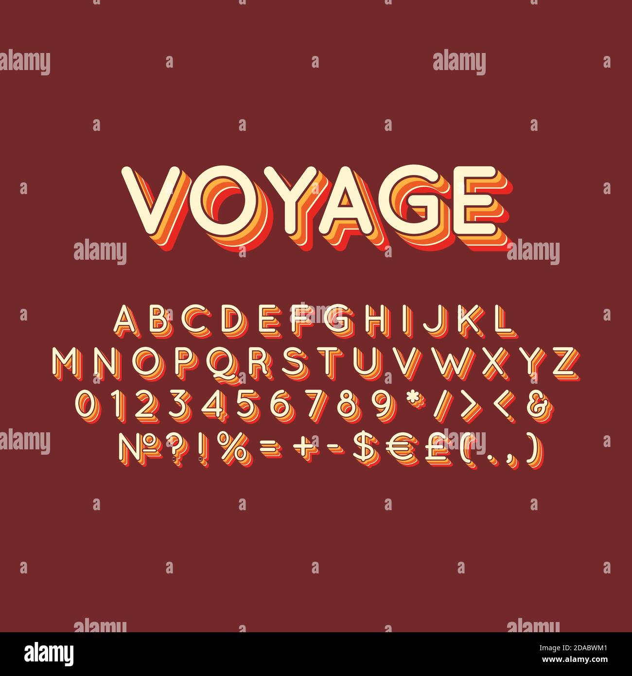 Voyage vintage 3d vector alphabet set Stock Vector