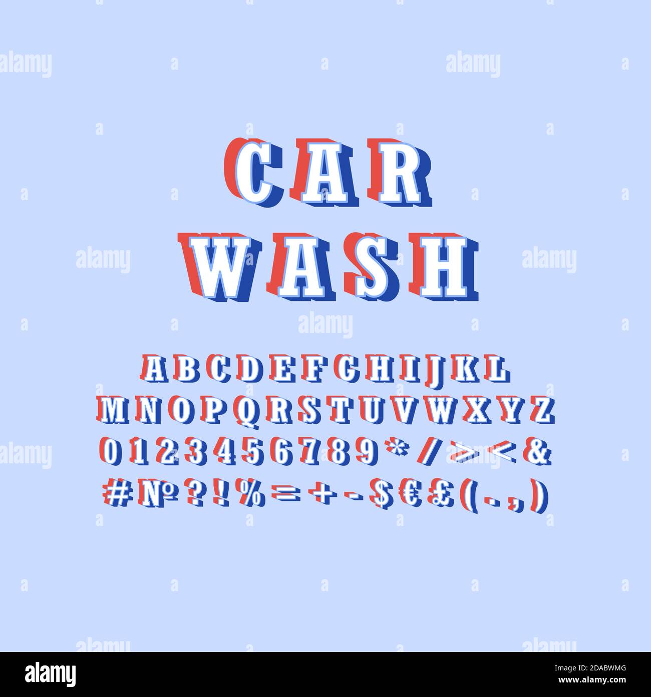 Car wash vintage 3d vector alphabet set Stock Vector