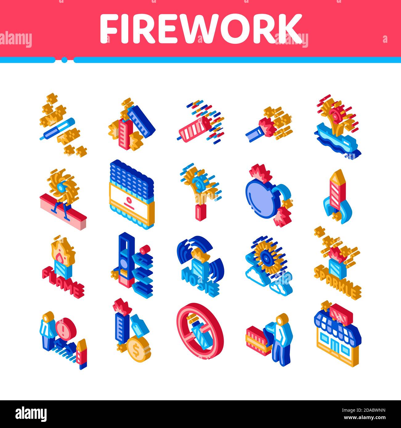 Firework Pyrotechnic Isometric Icons Set Vector Stock Vector