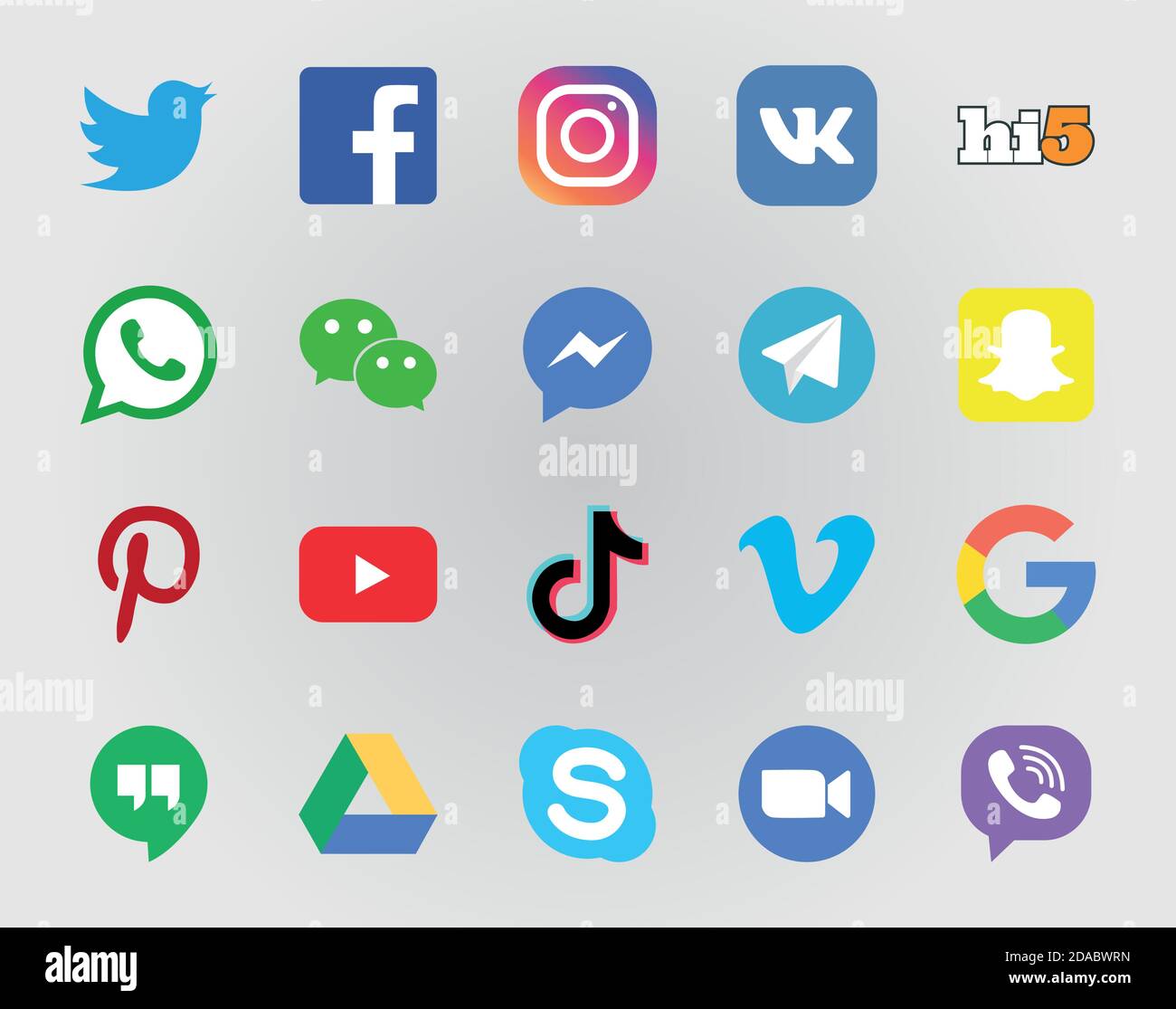 social networks and instant messaging logo icon set over gray background, flat style, vector illustration Stock Vector