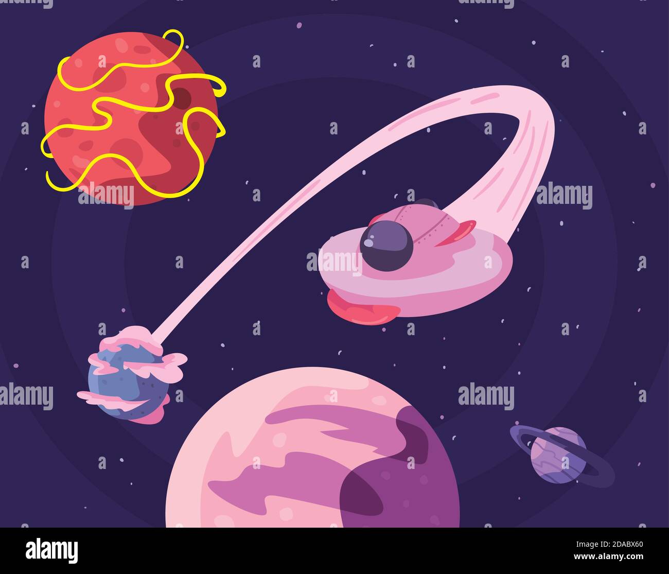 ufo flying spaceship with planets in space scene vector illustration ...
