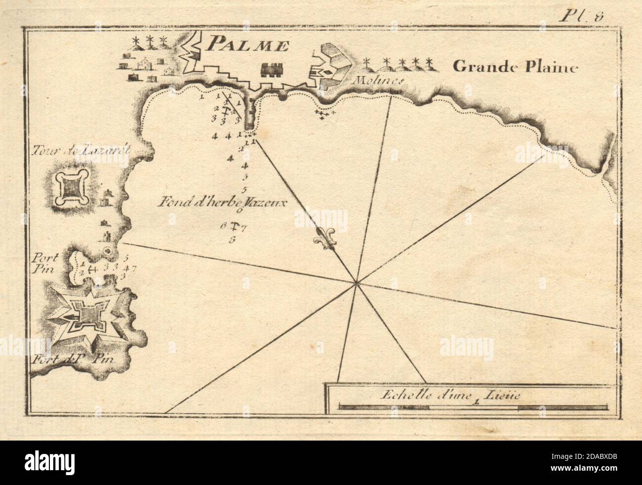 Palme. Bay of Palma de Mallorca. Majorca. Balaeric Islands, Spain. ROUX 1804 map Stock Photo