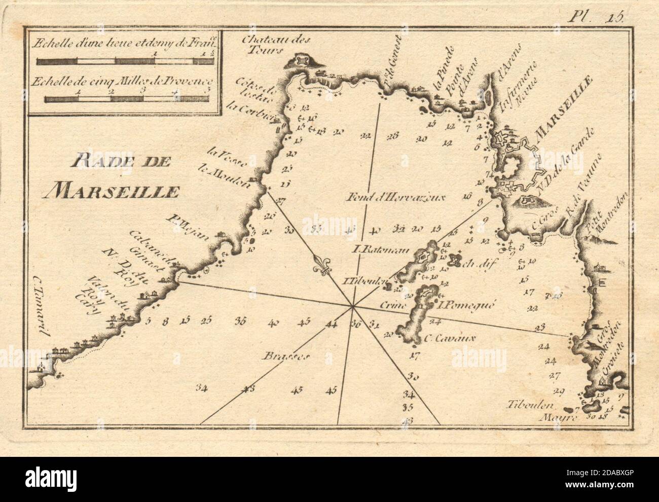 Rade de Marseilles. Frioul archipelago. Bouches-du-Rhône, France. ROUX 1804 map Stock Photo