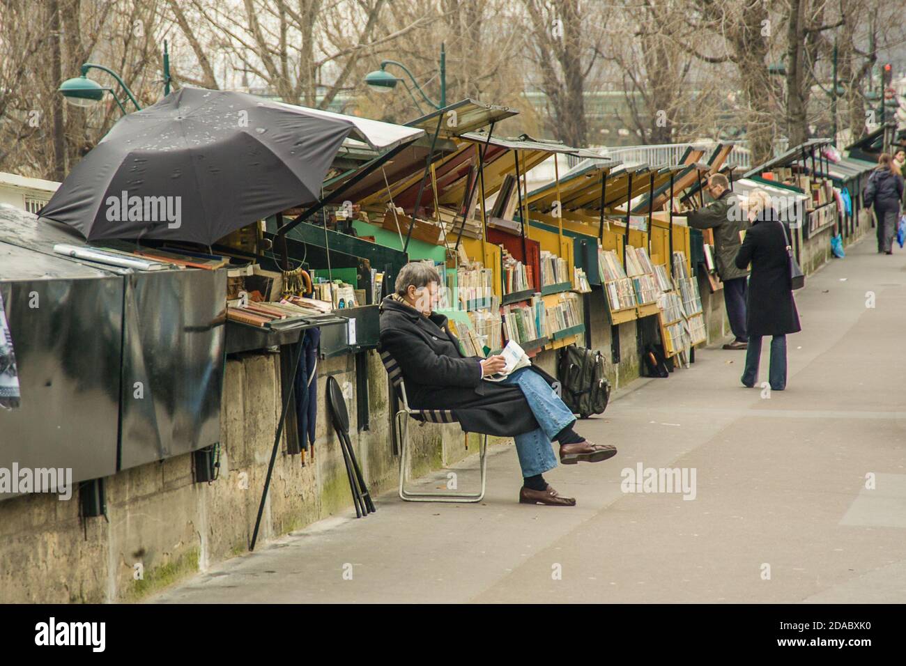 Book seller on the Seine in Paris Stock Photo